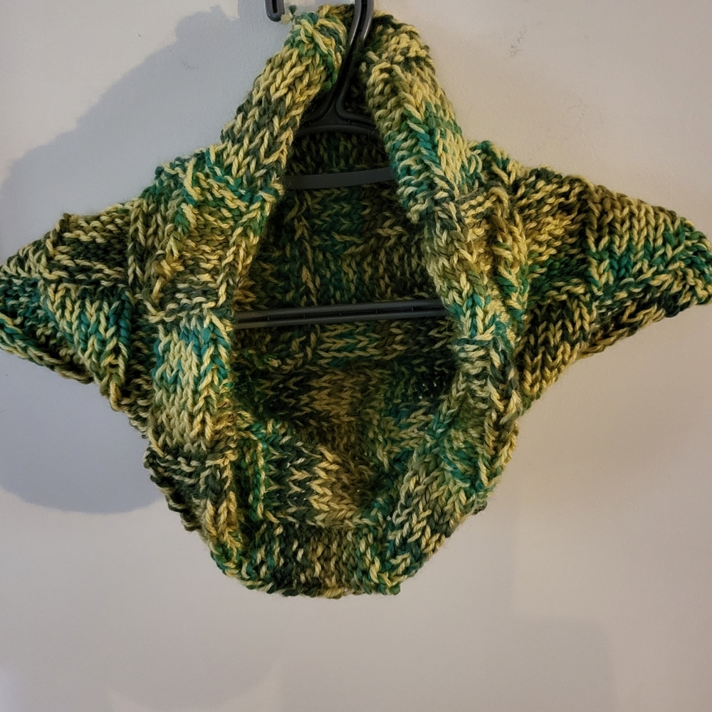 Yellow and green cowl knit scarf